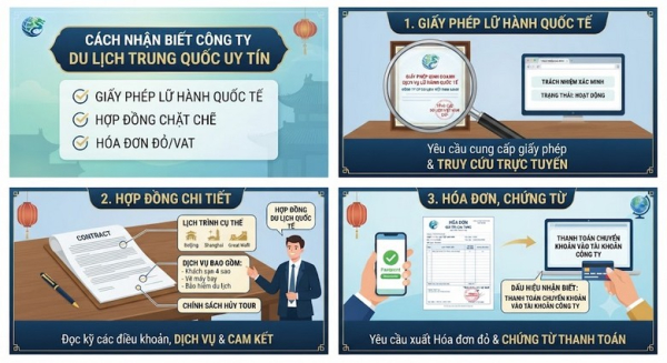 Cách nhận biết công ty bán tour Trung Quốc uy tín: giấy phép lữ hành quốc tế, hợp đồng, hóa đơn