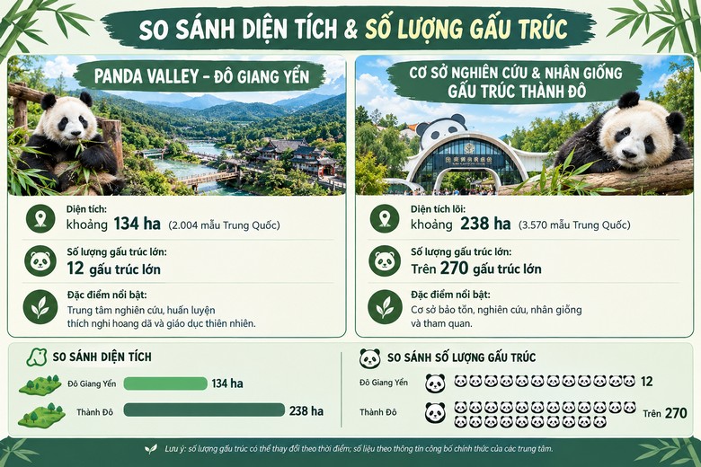 Trung tâm gấu trúc Đô Giang Yển và Thành Đô khác gì nhau?