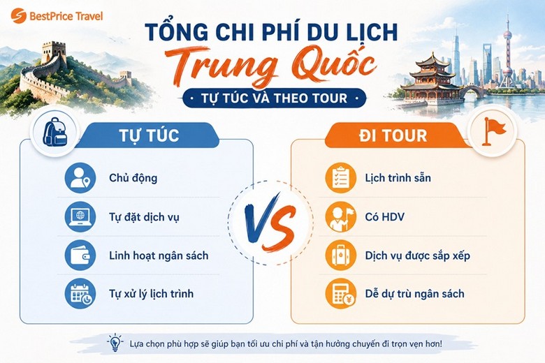 Bảng so sánh chi phí tự túc và đi tour Trung Quốc