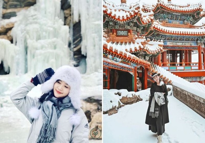 Du khách mặc áo phao dày tham quan Bắc Kinh mùa đông có tuyết