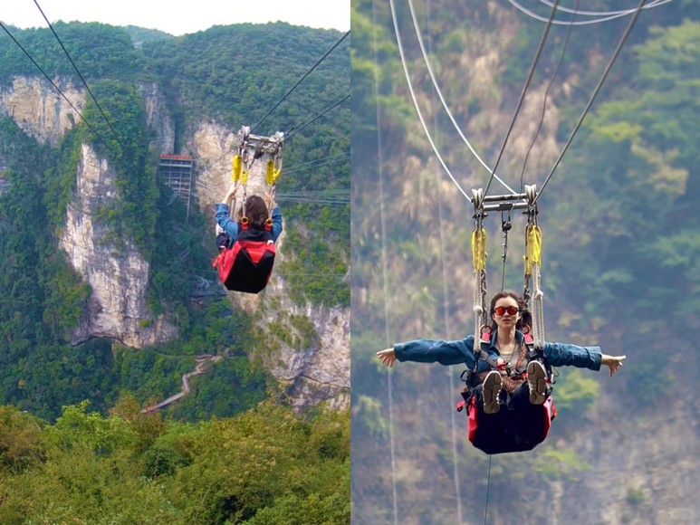 Du khách trải nghiệm zipline vượt vực tại Đại Hiệp Cốc Trương Gia Giới