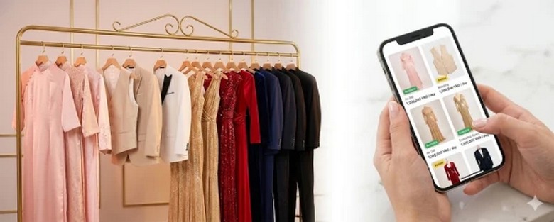 Khách đặt lịch thuê trang phục qua ứng dụng điện thoại