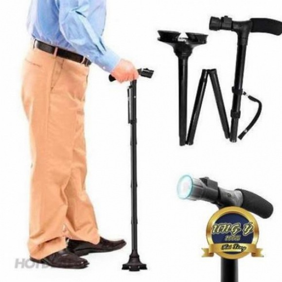 Vali kéo và gậy chống gấp gọn chuẩn bị cho người lớn tuổi