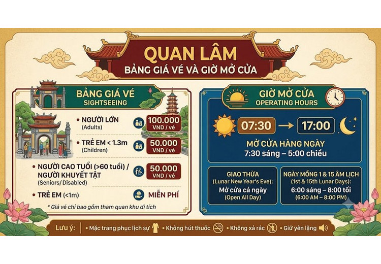 Bảng giá vé và giờ mở cửa Quan Lâm