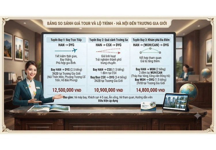 Bảng so sánh giá tour giữa ba tuyến bay tại văn phòng tư vấn