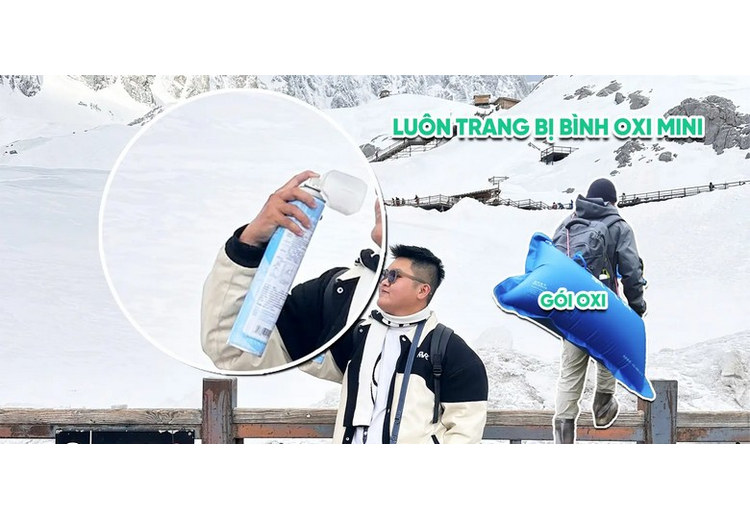 Bình oxy nhỏ và viên hồng cảnh thiên thường dùng khi lên vùng cao