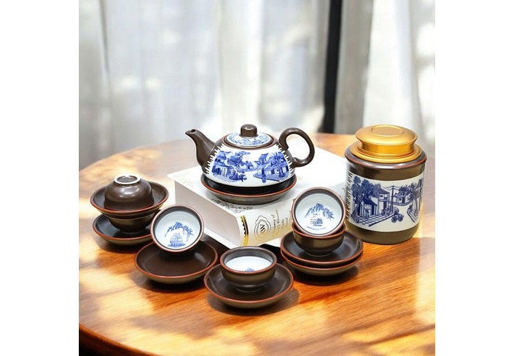Bộ chén trà gaiwan ba món gồm nắp, chén và đĩa lót