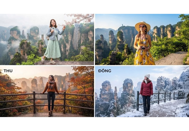 Bốn bộ trang phục khác nhau theo bốn mùa tại Trương Gia Giới