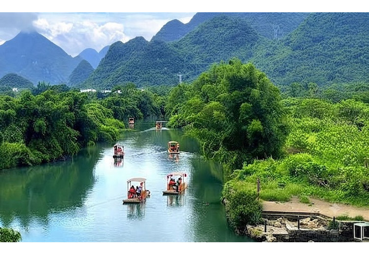 Cảnh sông Ly và thuyền tre ở Dương Sóc, Quế Lâm
