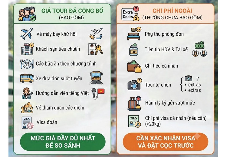 Danh mục dịch vụ đã gồm và chưa gồm trong giá tour trọn gói