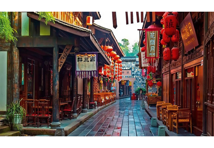 Dãy nhà cổ và quán trà tại phố cổ Khoan Hải Tử Thành Đô