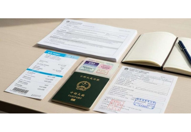 Hộ chiếu, visa Trung Quốc và vé máy bay chuẩn bị cho chuyến tự túc