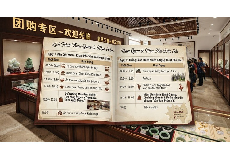 Lịch trình tour ghi rõ các điểm tham quan và điểm dừng mua sắm