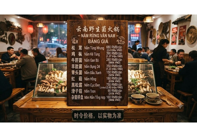 Một nhà hàng lẩu nấm đông khách tại Côn Minh với đồng hồ đếm giờ trên bàn