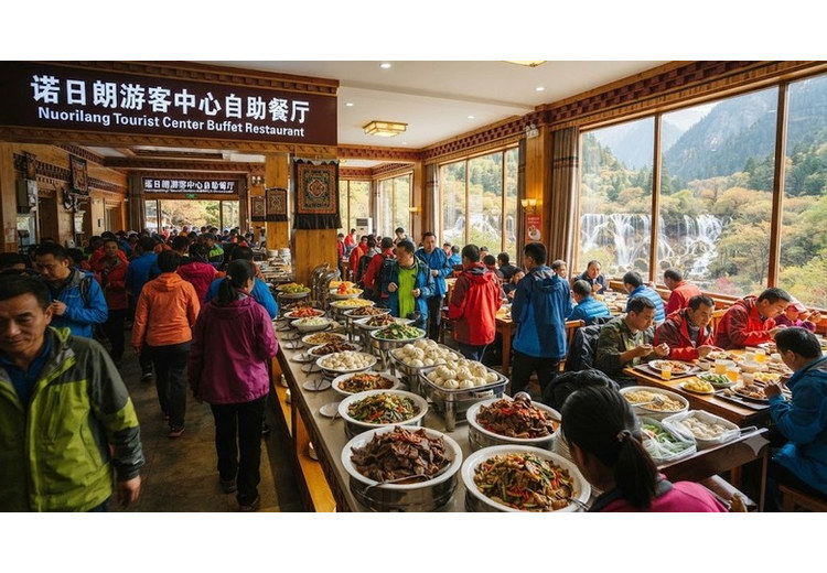 Nhà hàng Nặc Nhật Lãng phục vụ buffet bên trong khu du lịch Cửu Trại Câu