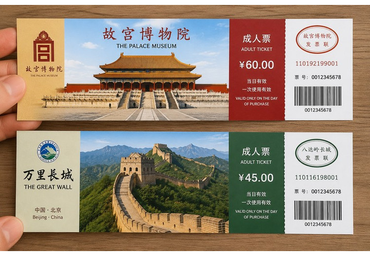 Vé giấy tham quan Tử Cấm Thành và Vạn Lý Trường Thành